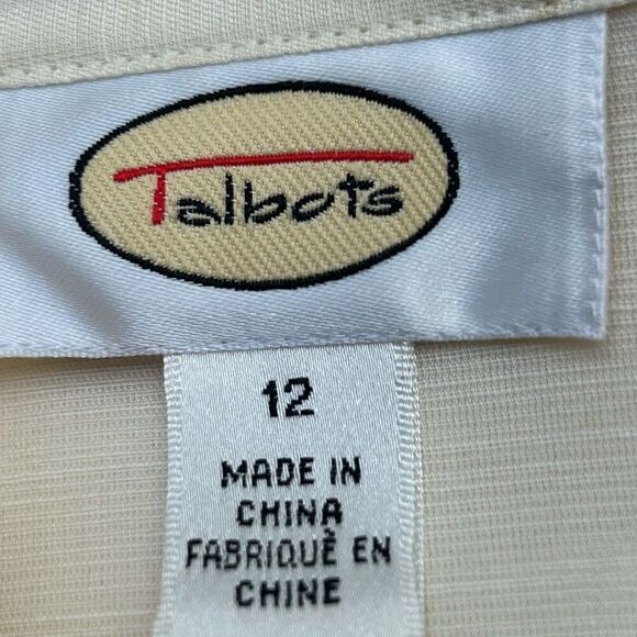 Talbots Blouse Top Womens Size 12 Cream Button-up Linen & Silk Blend Embroidered - Picture 13 of 15